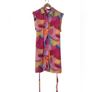 Trina Turk Lilleth Tropical Sleeveless Shirt Dress Waist Tie Tassel Sz M Beach